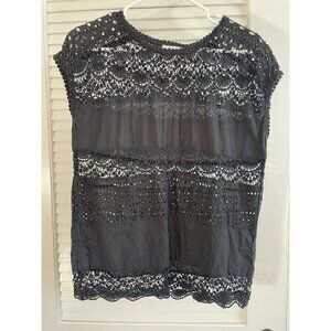 Joie Black Sigrid Eyelet Lace Embroidered Crochet Top Blouse S